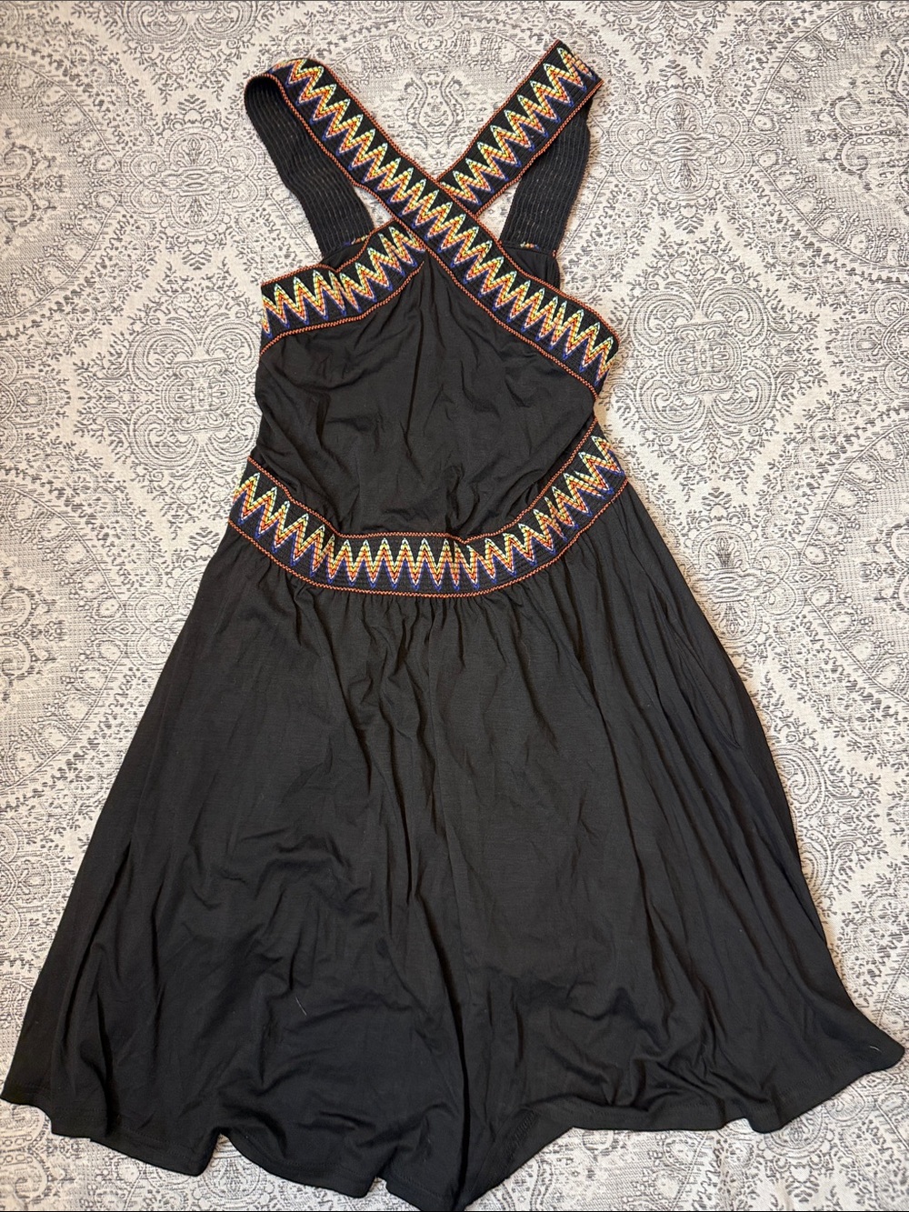 Cupshe- Black Sleeveless Beach Cover-Up/Dress w/Multicolor Embroidered Trim - M
